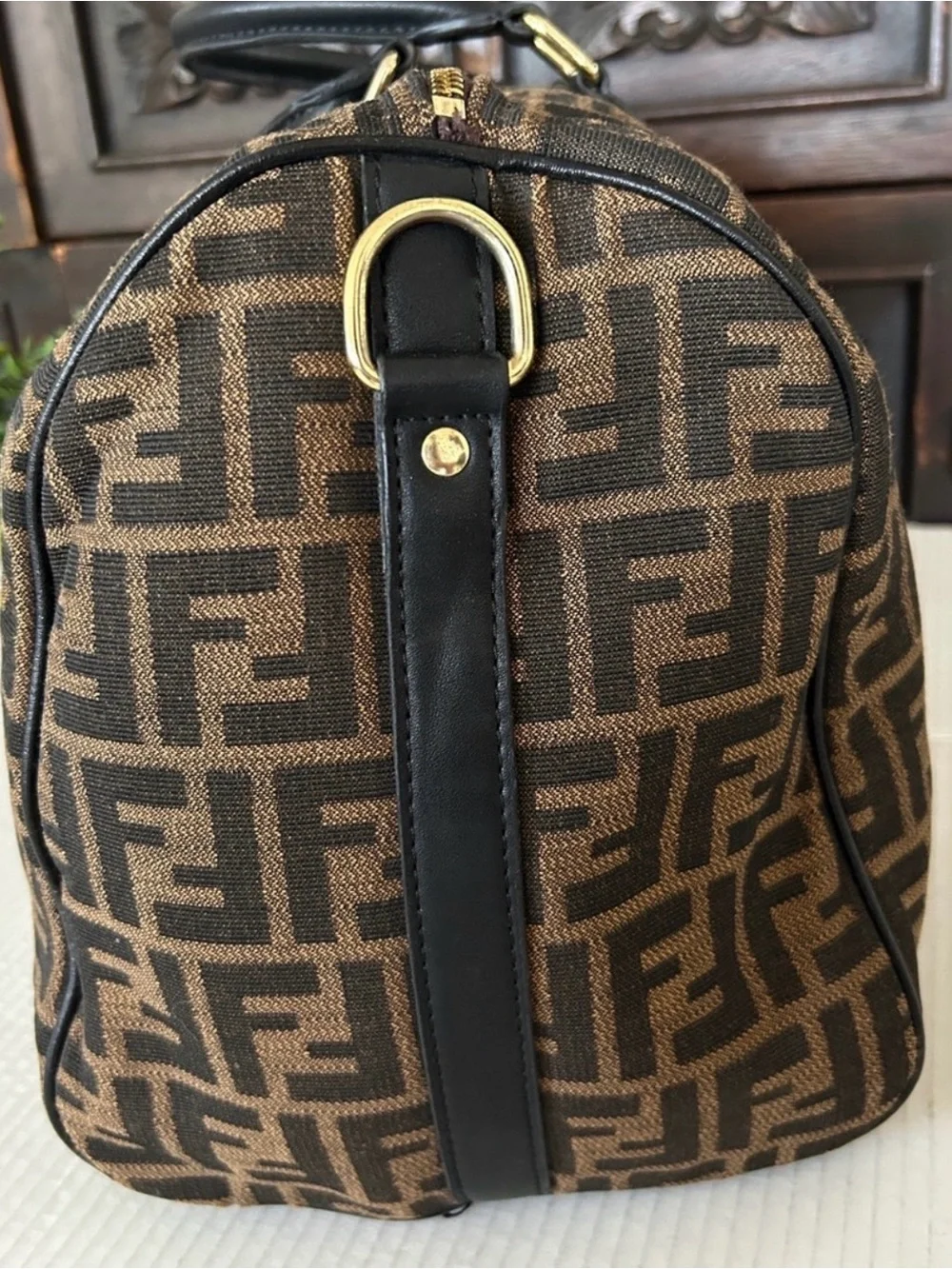 Fendi Brown Monogram Canvas Duffel with Black Trim